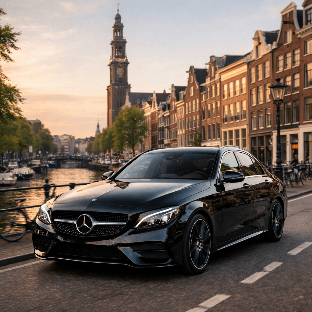 Berline Mercedes-Benz roulant à Amsterdam